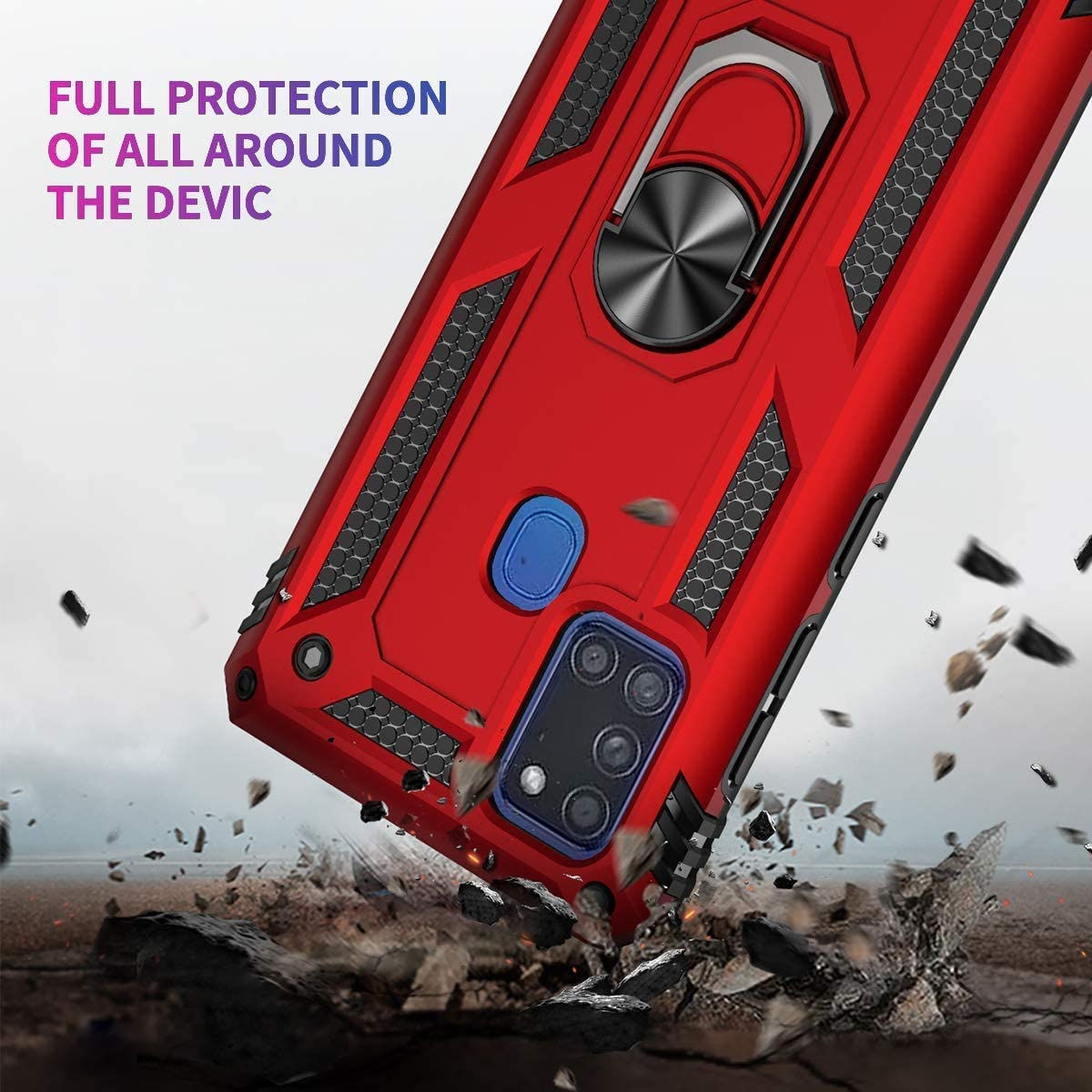 Protectores para celular  para Samsung  A21S Funda reforzada con anillo v2 Rojo